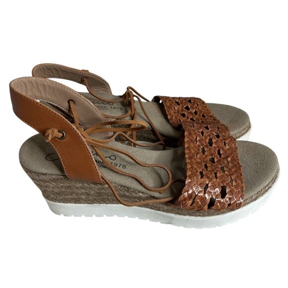 Gaimo Womens Brown Wedge Sandals Size 7 With Lace-Up Ankle Strap & Espadrille Pl - Picture 3 of 8